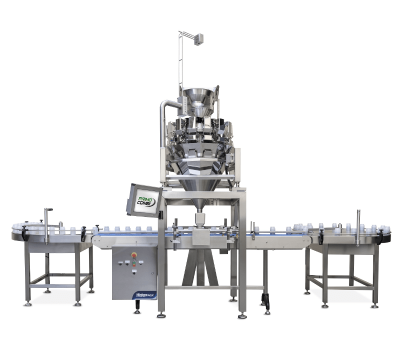 PrimoCombi multihead weigher and container filling system with scrambling and unscrambling