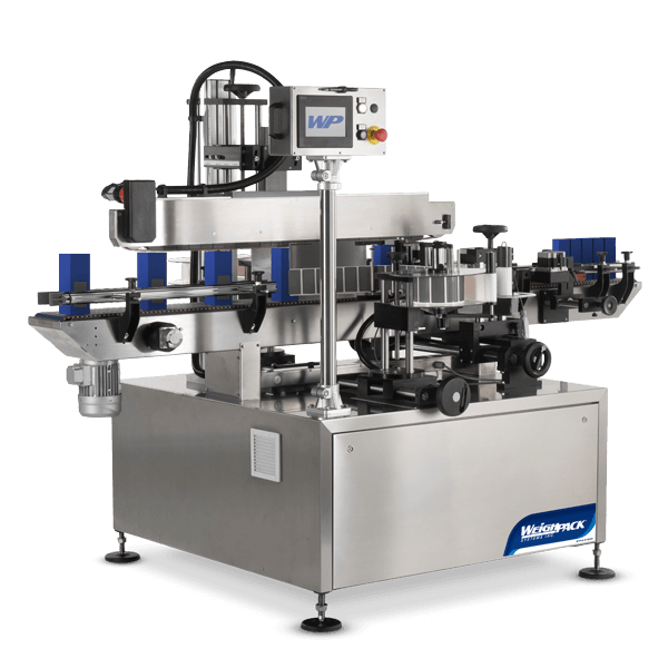 Front and back container adhesive labeling machine