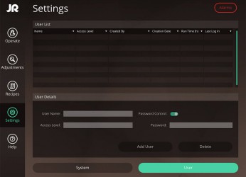 JuanaRoll UI Operating System settings screen